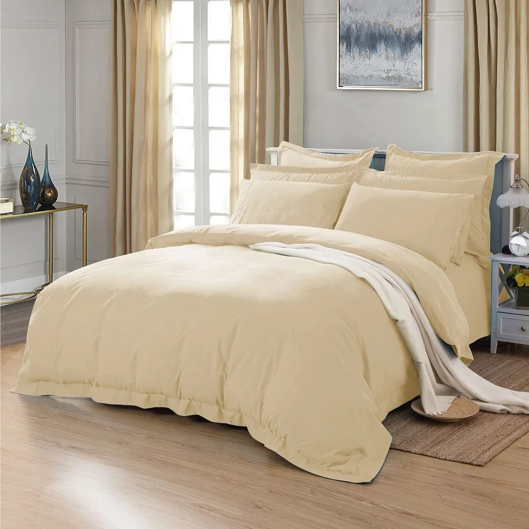 1000TC Tailored King Size Yellow Cream Duvet Quilt Cover Set