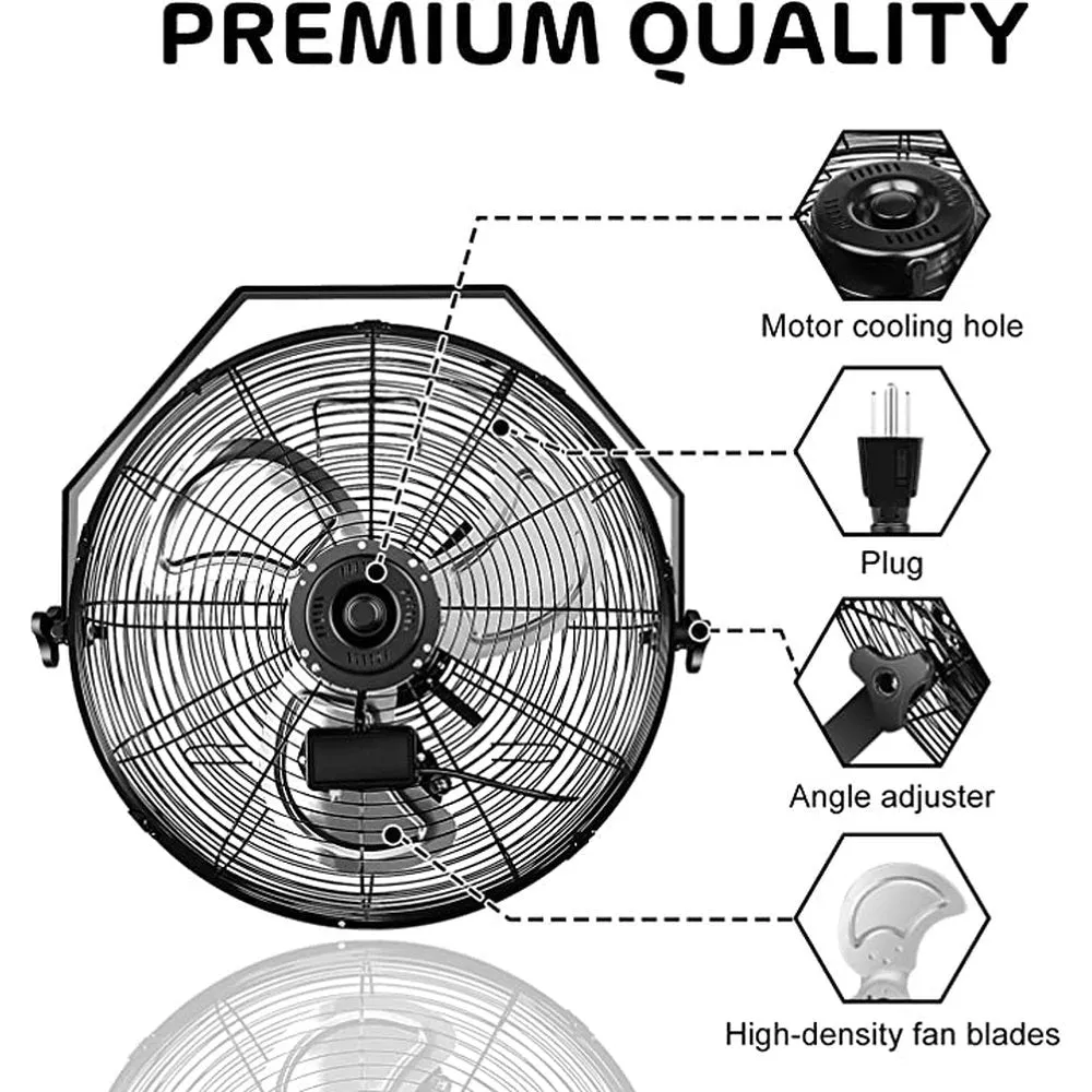 18 Inch Industrial Wall Mount Fan, 3 Speed Commercial Ventilation Metal Fan