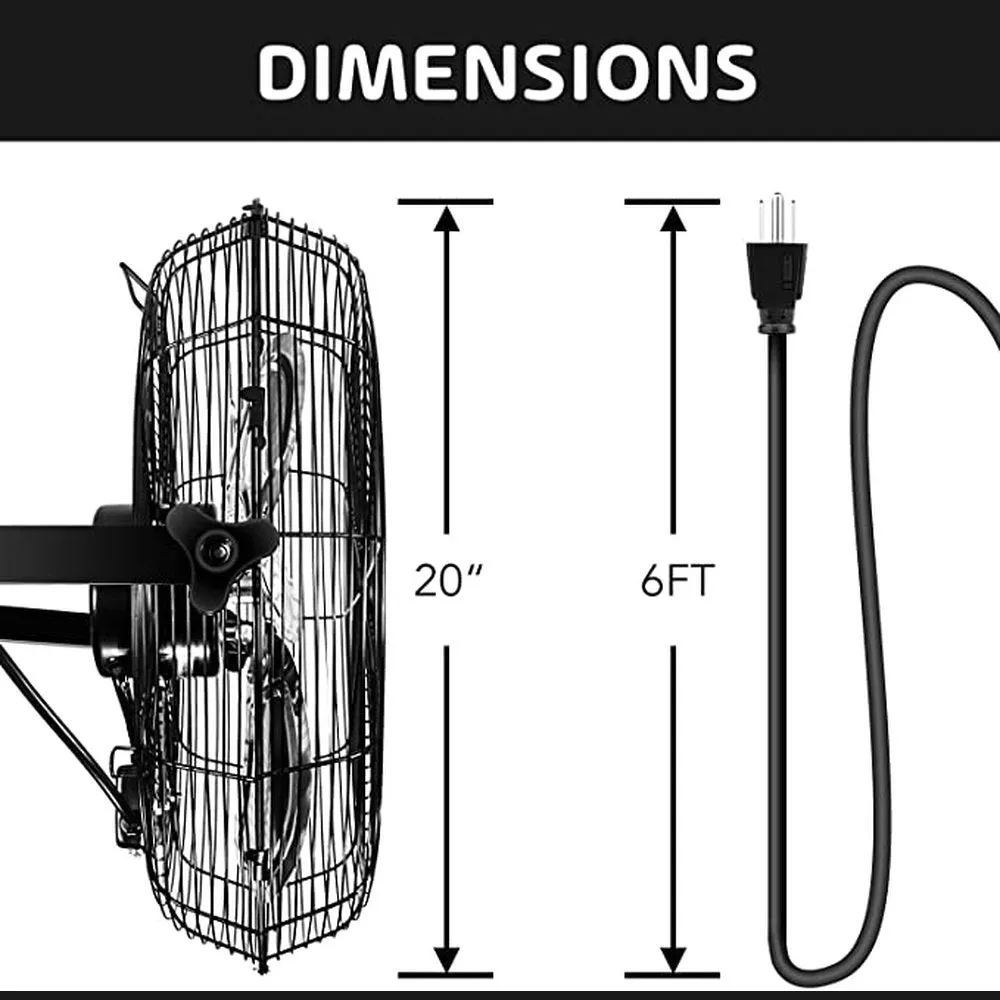 20 Inch High Velocity 3 Speed, Black Wall-Mount Fan, 2-Pack