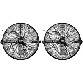 20 Inch High Velocity 3 Speed, Black Wall-Mount Fan, 2-Pack