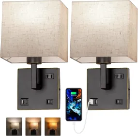 3 Color Temperature 2700K/4000K/5000K, Fabric Linen Shade Wall Lamps