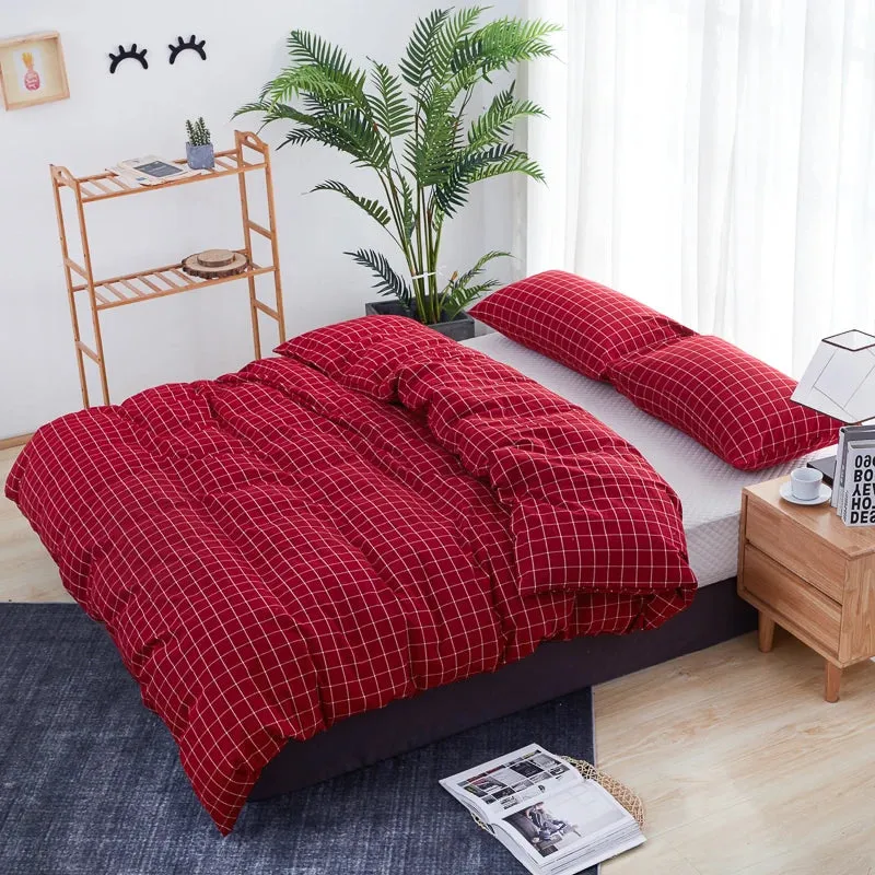 3 PCs Double Bed Sheet -Red Check