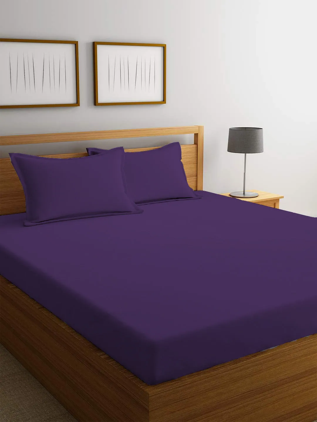 3 Piece Fitted Sheet Set Super Soft Violet Twin Size 160x200 30cm with 2 Pillow Case