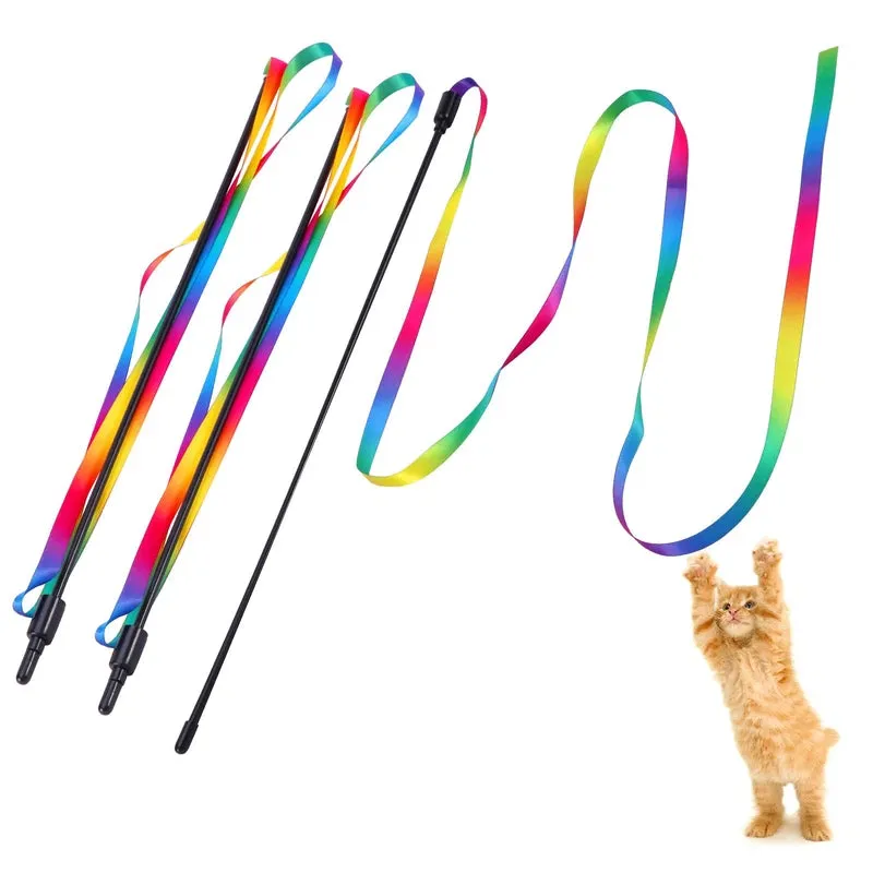 3-Piece Rainbow Cat Teaser Wand Set