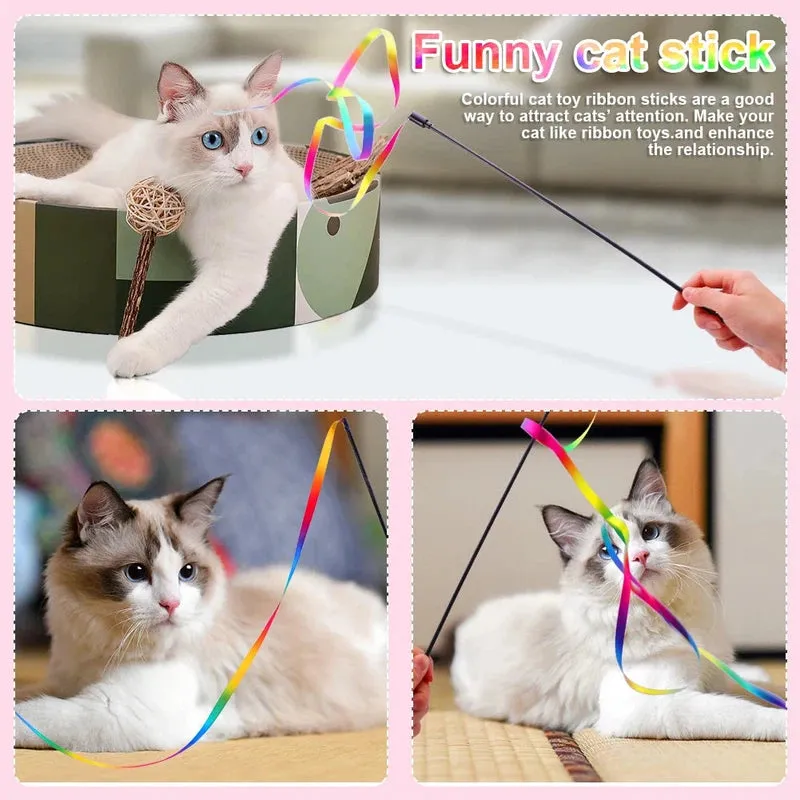 3-Piece Rainbow Cat Teaser Wand Set