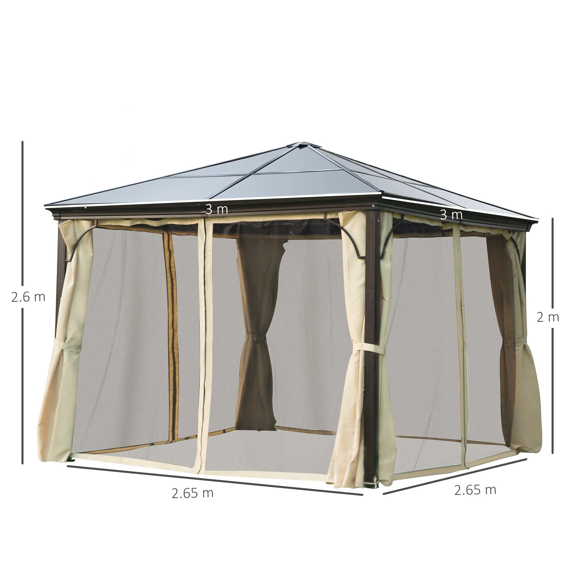 3x3 m Gazebo W/Mosquito Net-Brown/Black/Beige