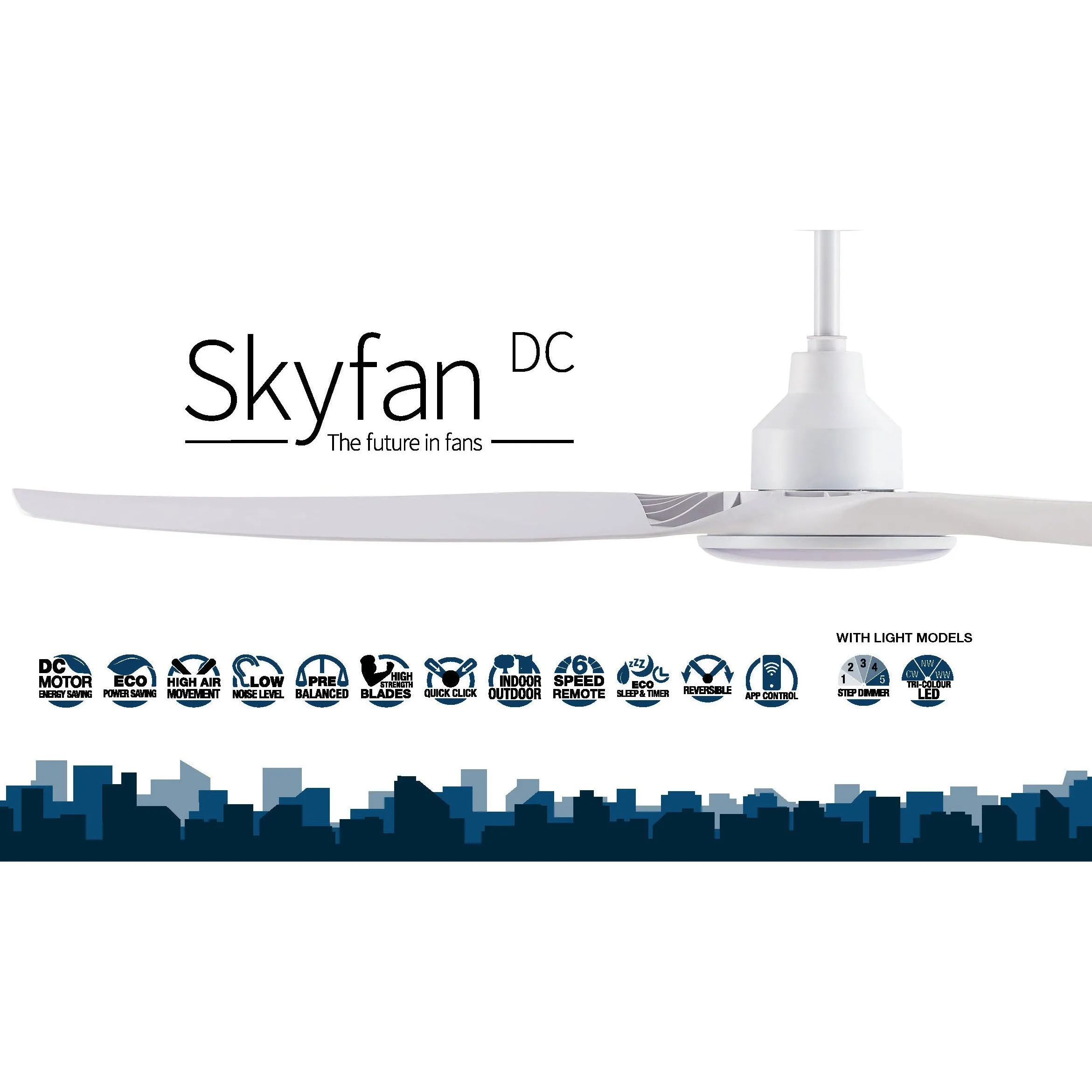 52" Skyfan DC Ceiling Fan w/ 3 Blades in Black, Teak or White SKY1303BL, SKY1303TK, SKY1303WH