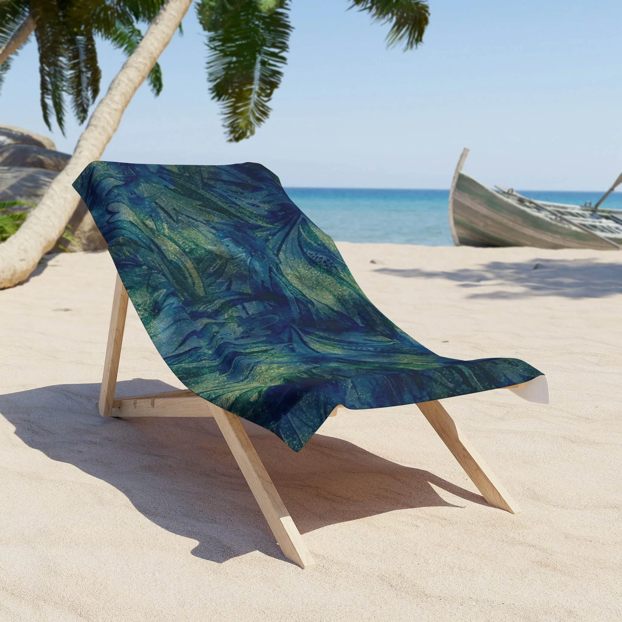 Abstract Boho Bath Beach Towel | Peacock Navy Blue, Green