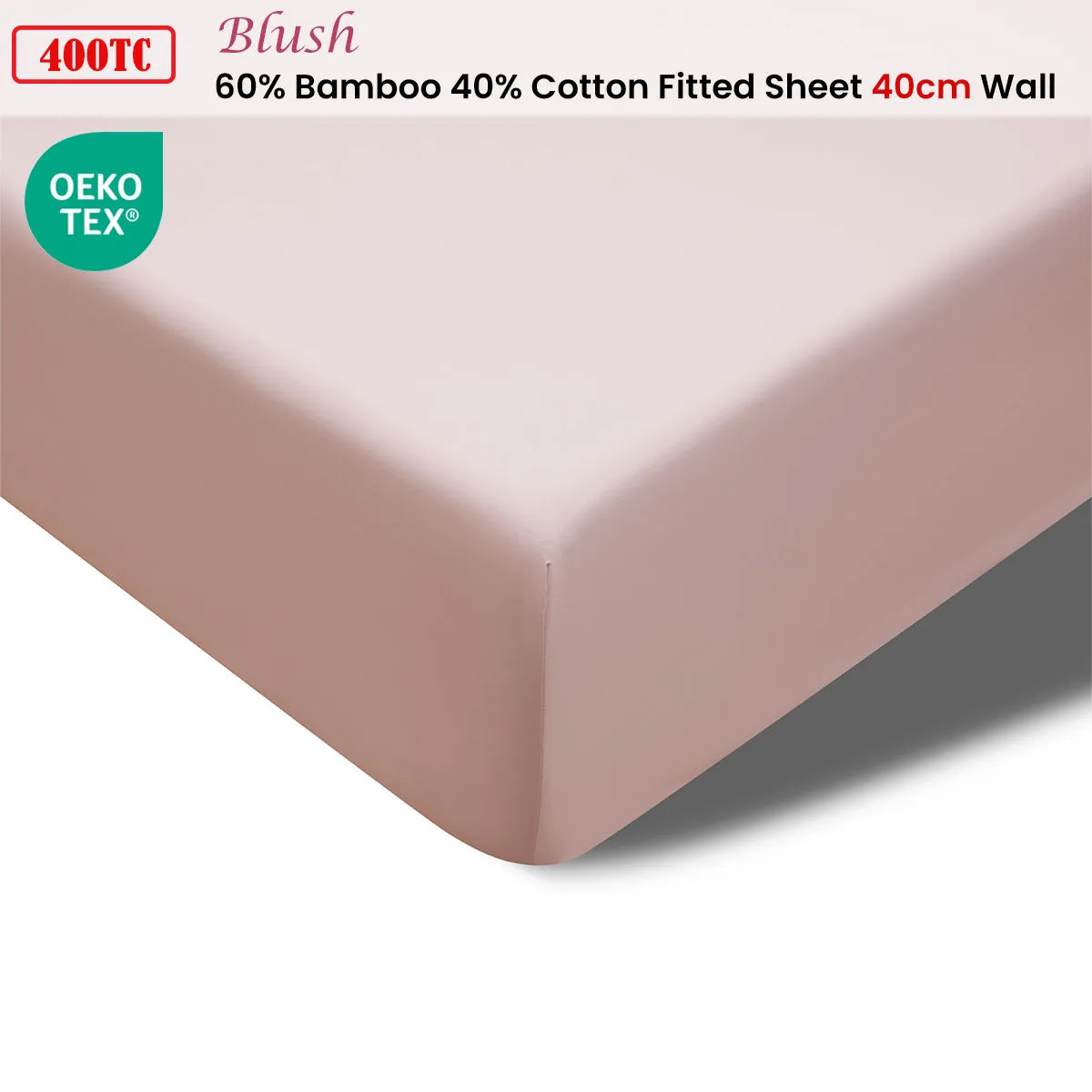 Accessorize 400TC Blush Bamboo Cotton Fitted Sheet 40cm Wall Single