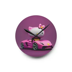 Acrylic Wall Clock-Hello Kitty Pink/Purple w/ Car