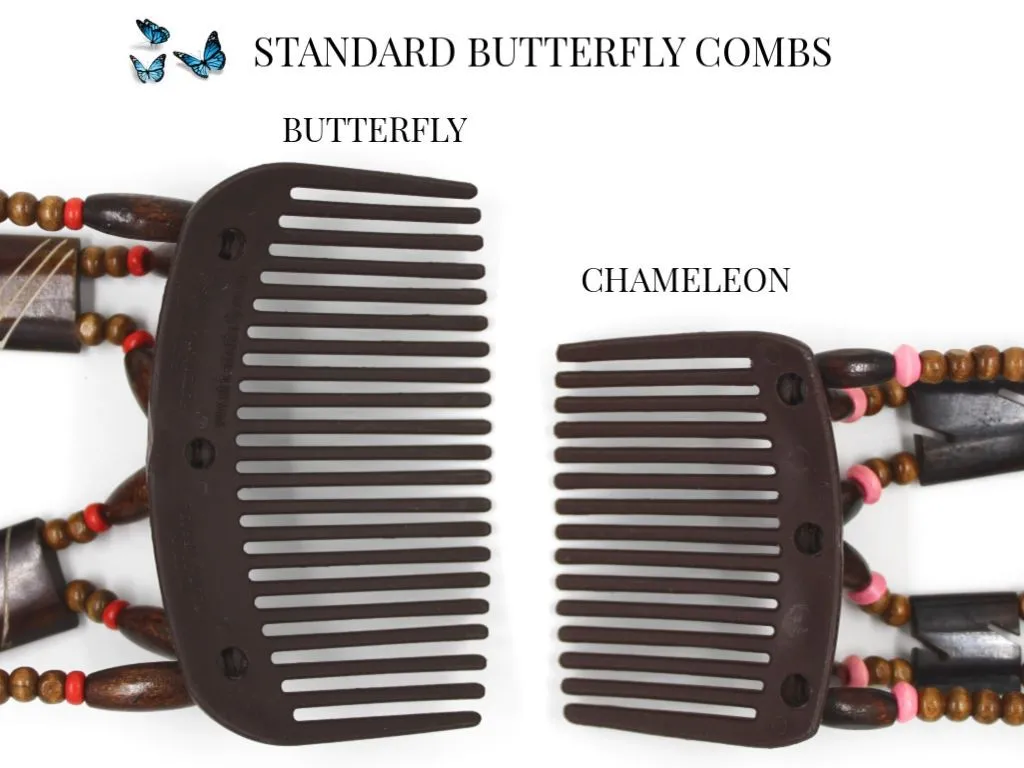 African Butterfly Thick Hair Comb - Beada Brown 181