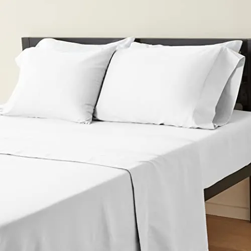 Amazon Basics Lightweight Super Soft Easy Care Microfiber 4 Piece Bed Sheet Set, King - Deep Pocket, Bright White, Solid, 19"