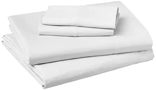 Amazon Basics Lightweight Super Soft Easy Care Microfiber 4 Piece Bed Sheet Set, King - Deep Pocket, Bright White, Solid, 19"