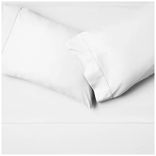 Amazon Basics Lightweight Super Soft Easy Care Microfiber 4 Piece Bed Sheet Set, King - Deep Pocket, Bright White, Solid, 19"