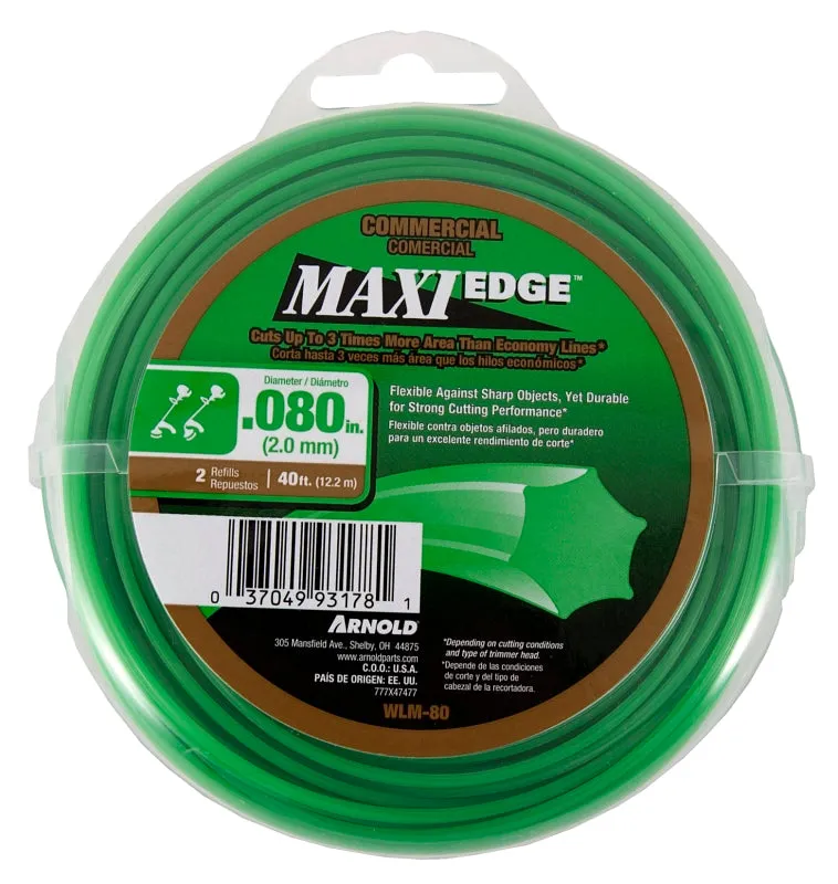 ARNOLD Maxi Edge WLM-80 Trimmer Line, 0.080 in Dia, 40 ft L, Polymer, Green :CD: QUANTITY: 1