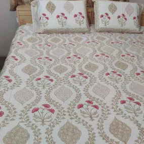 BEIGE NESTED PINK FLOWER BED SHEET