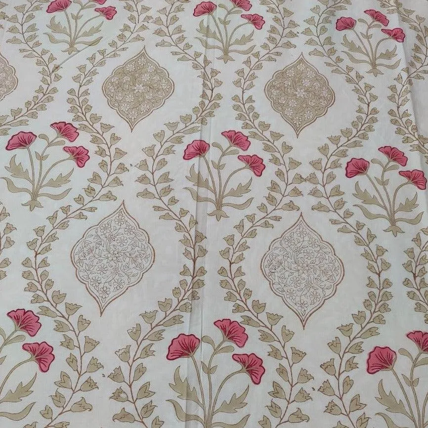 BEIGE NESTED PINK FLOWER BED SHEET