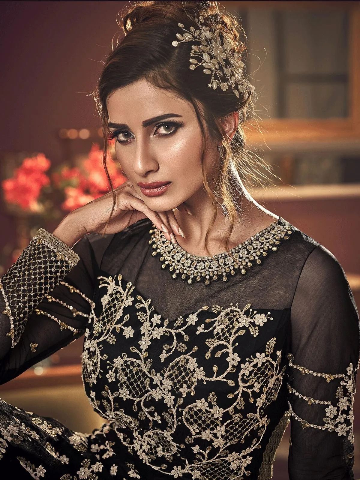 Black Embroidered Traditional Anarkali Suit