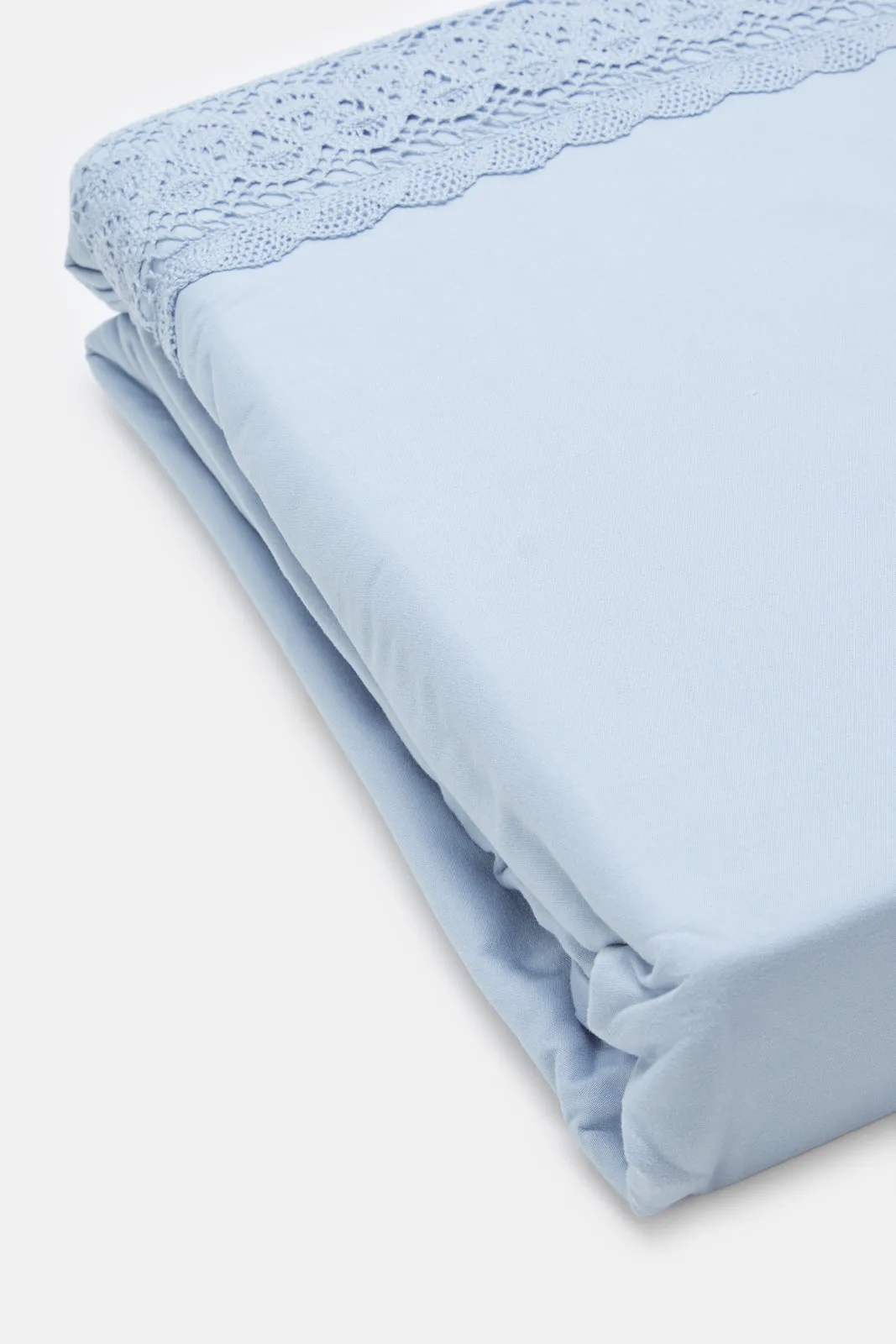 Blue 2 Piece Lace Trim Duvet Cover Set (Single Size)