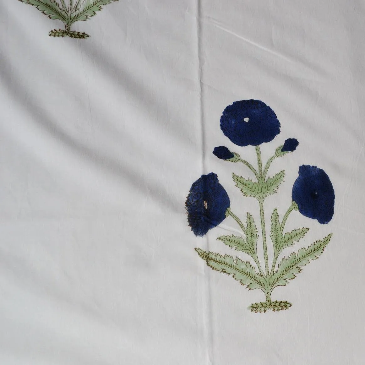 BLUE POPPY HAND BLOCK BED-SHEET