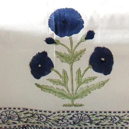 BLUE POPPY HAND BLOCK BED-SHEET