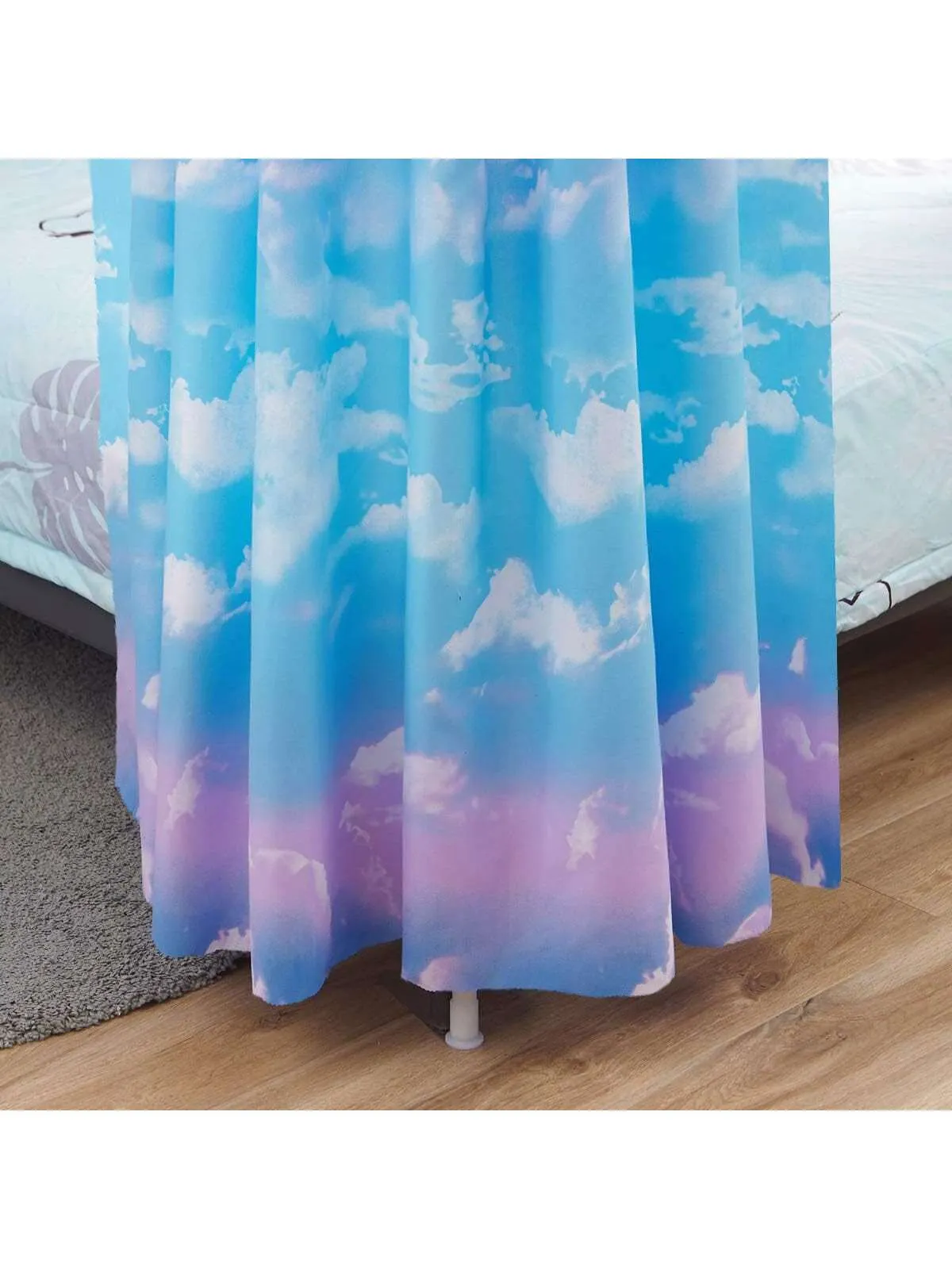 Canopy Bed Curtains for Girls, Cloud Sky Rainbow Pattern Princess Bed Curtains