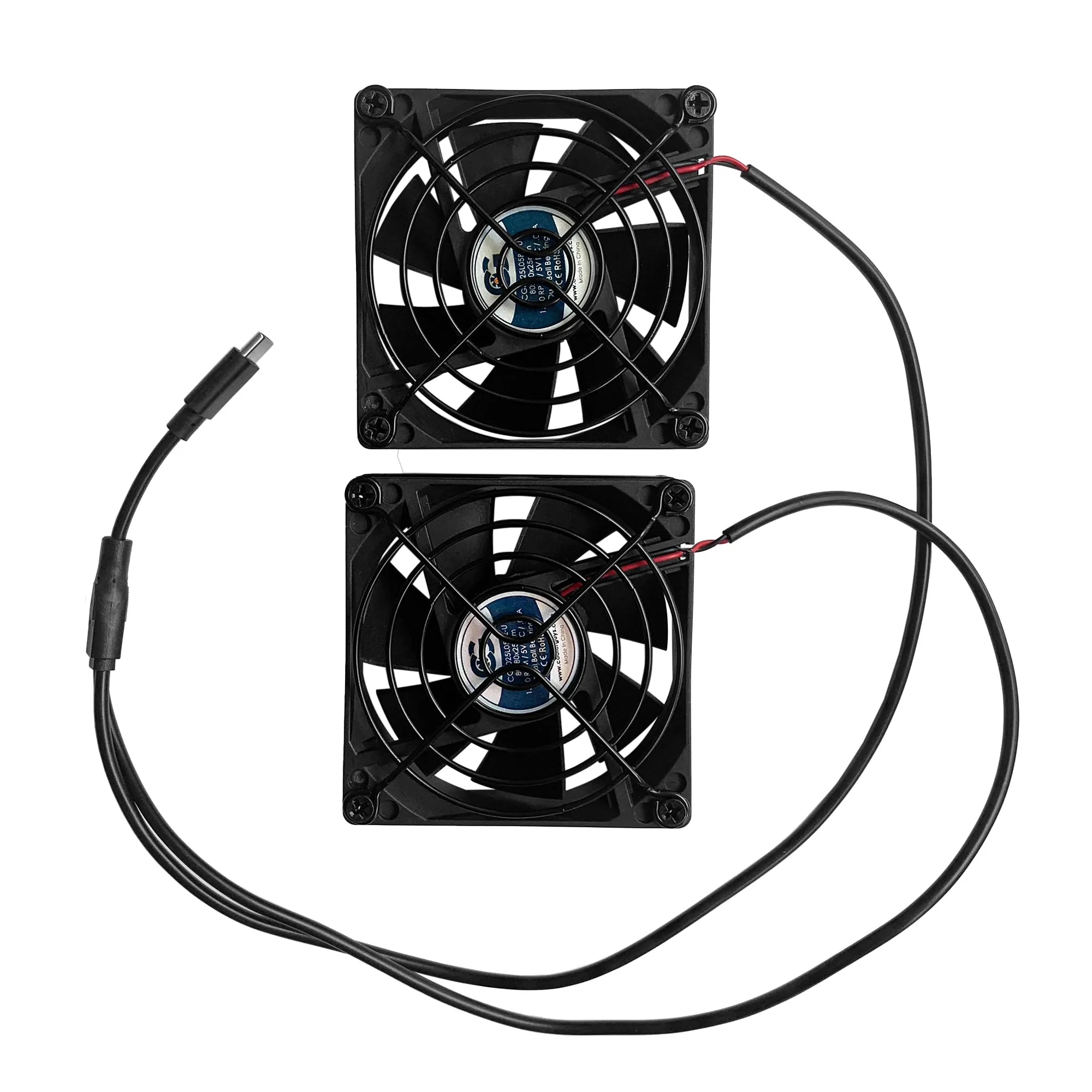 Coolerguys Dual 80x80x25mm USB-C Fans with Grills CG08025L05B2-C