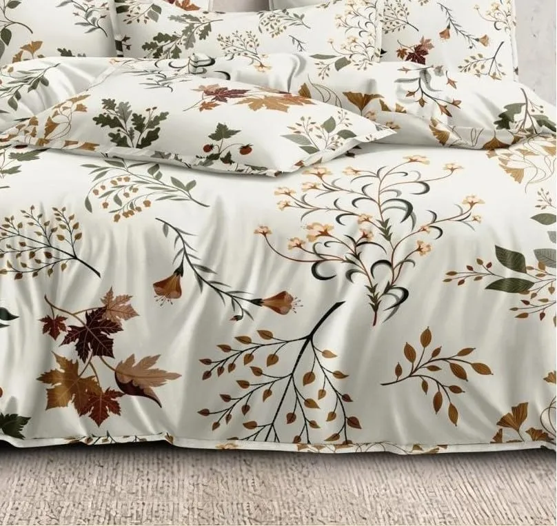 DECOMIZER Cotton Feel All Around Elastic Fitted Glace Printed King Size Double Bed Bedsheet with 2 Large Pillow Covers Fits Upto Mattress of 8 Inches,Size - 72 x 78 x 10 Inches, White Maple