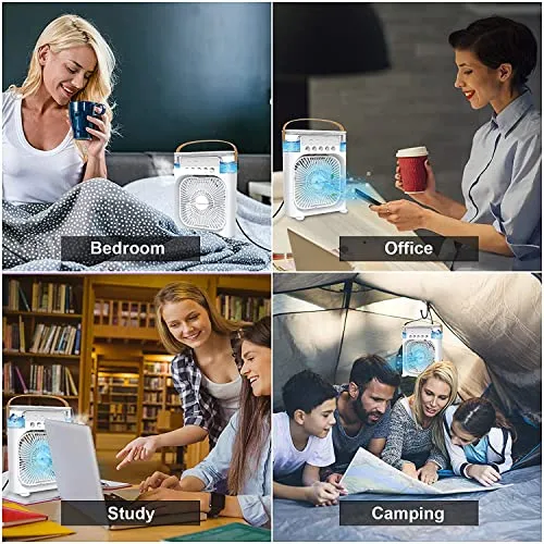 Device- Portable Air Conditioner Fan, Personal Mini Small Evaporative Air Cooler Cool Mist Humidifier with 7 Colors LED Light, 1/2/3 H Timer, 3 Speeds & 3 Spray Modes for Room Office Home Travel