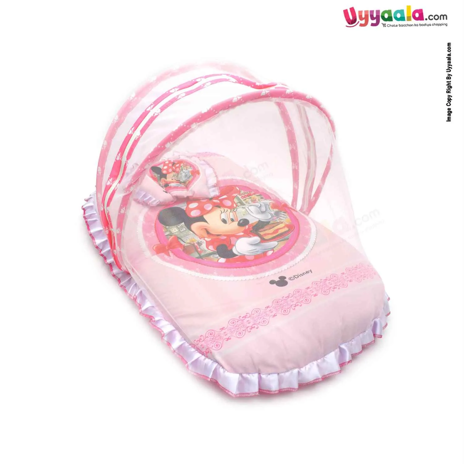 DISNEY Baby Bedding Set with Protection Net & Pillow Cotton, Minnie Mouse Print 0 m Age - Pink