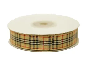 Distinct Plaid Ribbon 5/8" x 25yrds per roll-Natural