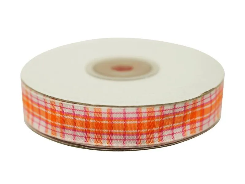 Distinct Plaid Ribbon 5/8" x 25yrds per roll-Orange