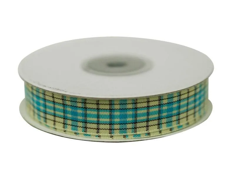 Distinct Plaid Ribbon 5/8" x 25yrds per roll-Turquoise