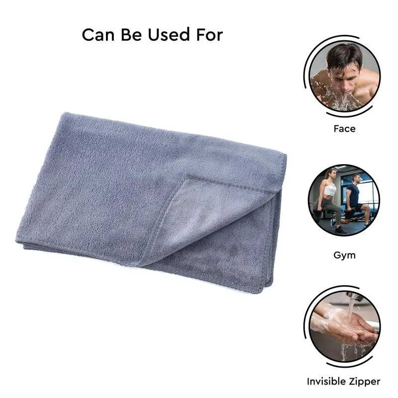 Encasa Microber Face Towel (40x60 cm) 400 GSM - Super Absorbent, Quick-Dry, Gentle on Skin, Super-Soft for Everyday Use | Microfiber Face Towel for Women & Men (Grey, Pack of 2)