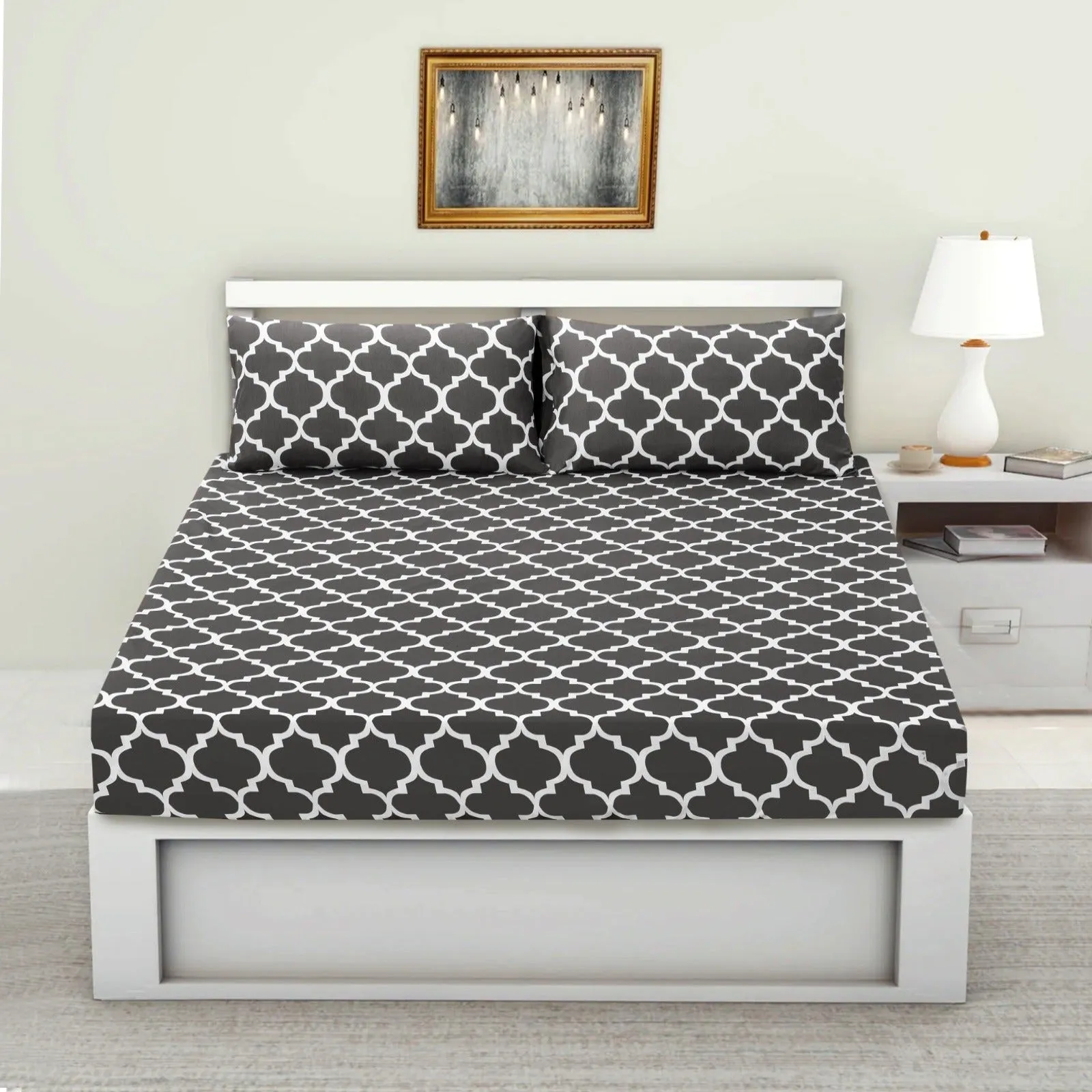 Fitted Bed Sheet-Grey Geometric