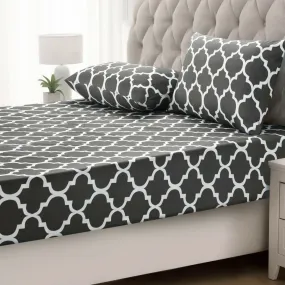 Fitted Bed Sheet-Grey Geometric