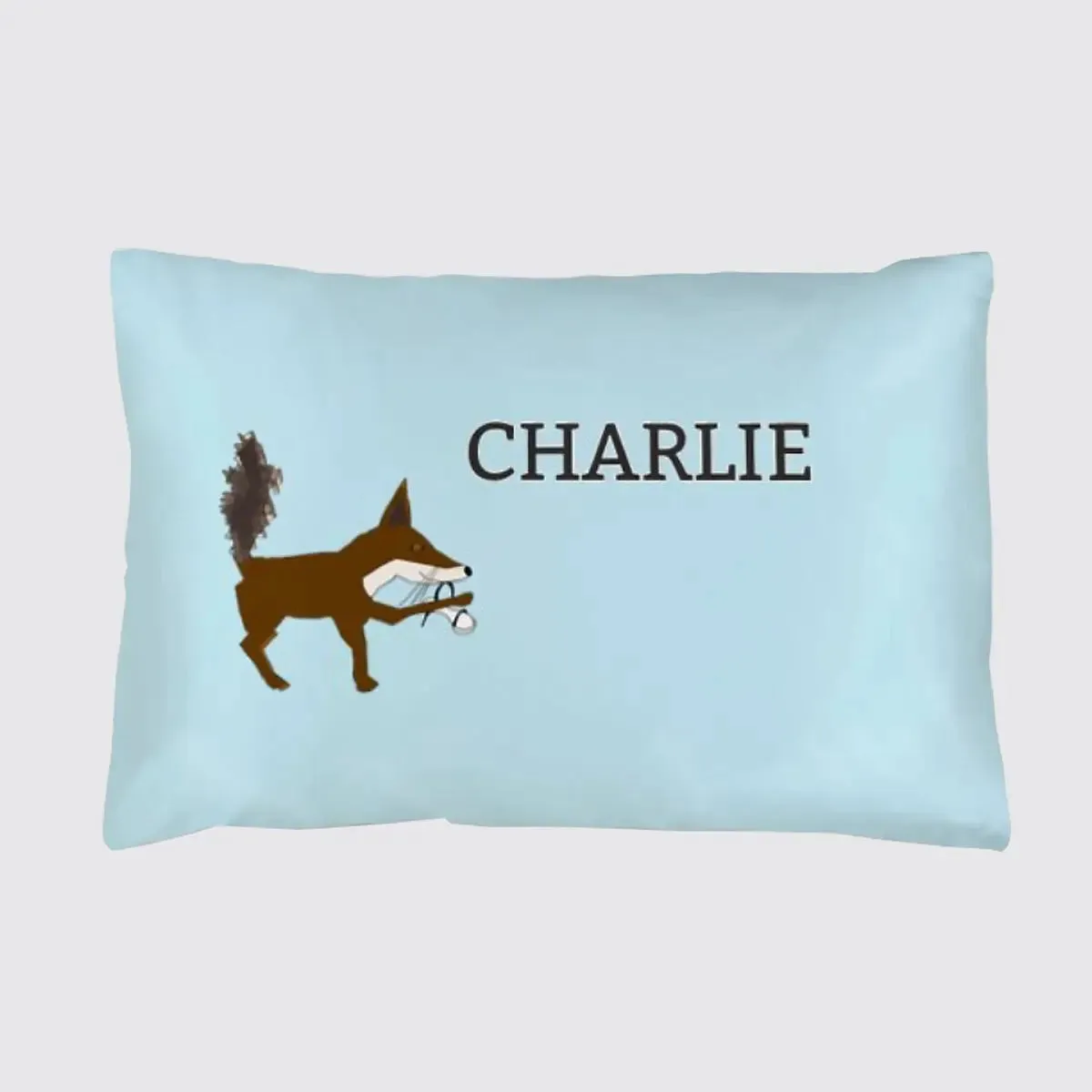 Foxy the Fox on Pale Blue Silk Pillowcase for Children