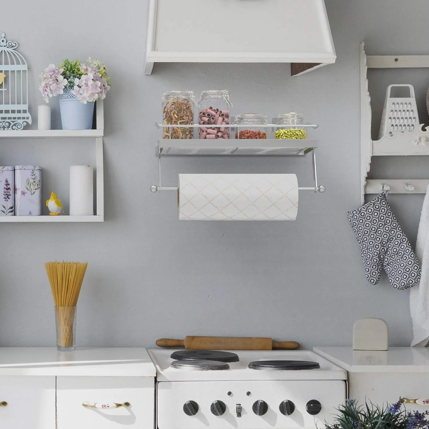 GeekDigg Paper Towel Holder with Shelf, Adhesive Wall Mount Paper Towel Holder for Kitchen