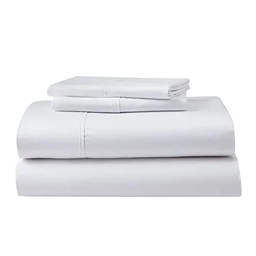 GhostBed Twin XL Cooling Supima Cotton and Tencel Luxury Sheet Set - Wrinkle Resistant with Deep Pockets, 3 Piece, White