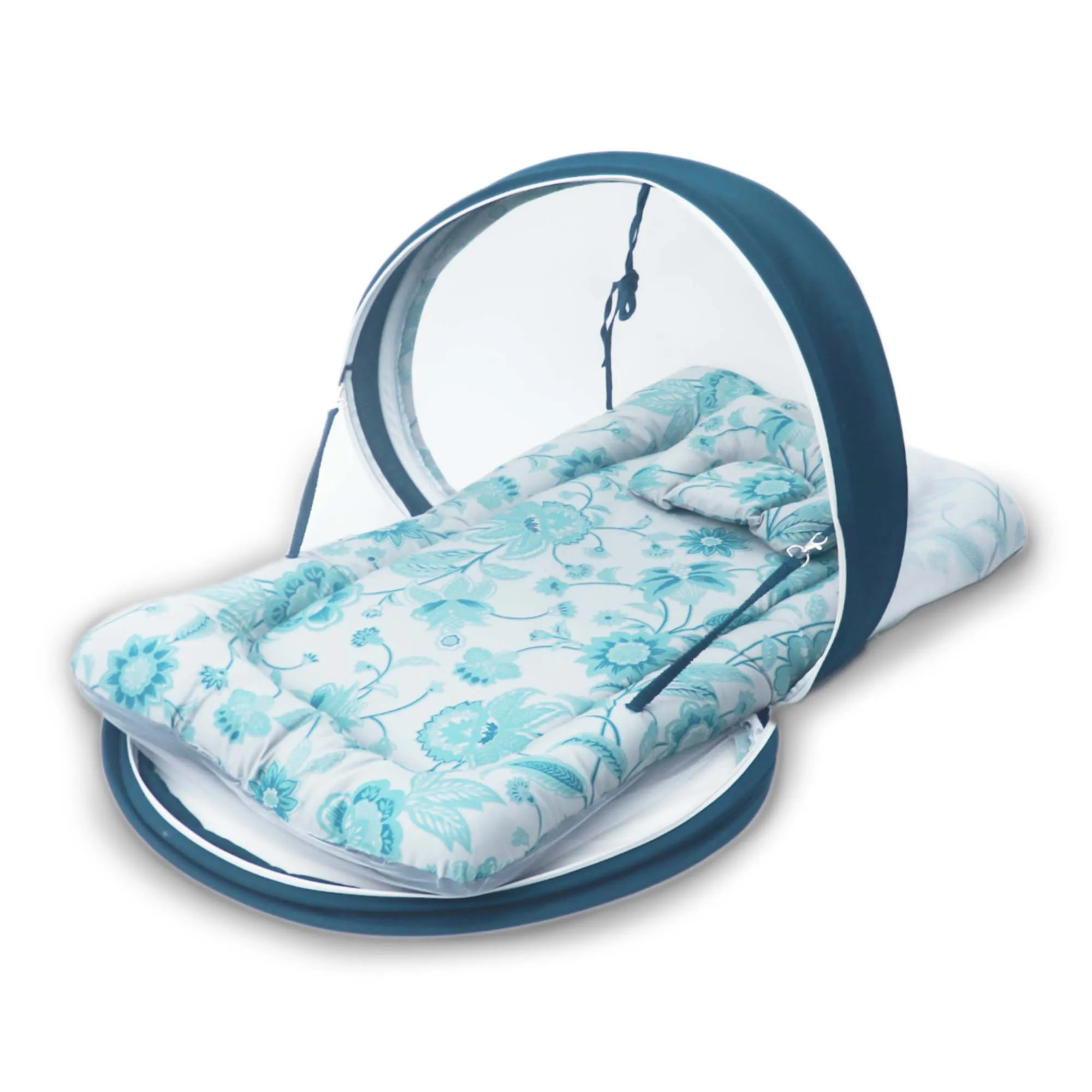 Green Floral -  Kradyl Kroft Bassinet Style Mosquito Net Bedding for Infants