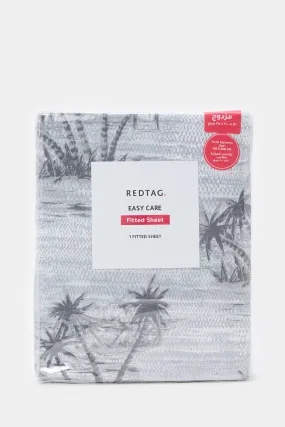 Grey Palm Printed Fitted Sheet (Double Size)