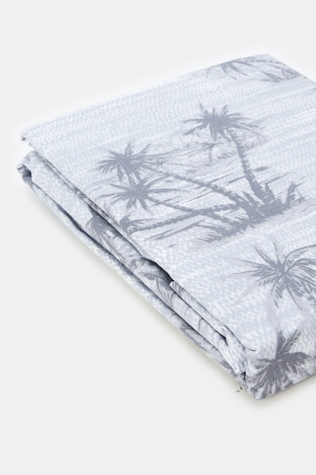 Grey Palm Printed Fitted Sheet (Double Size)