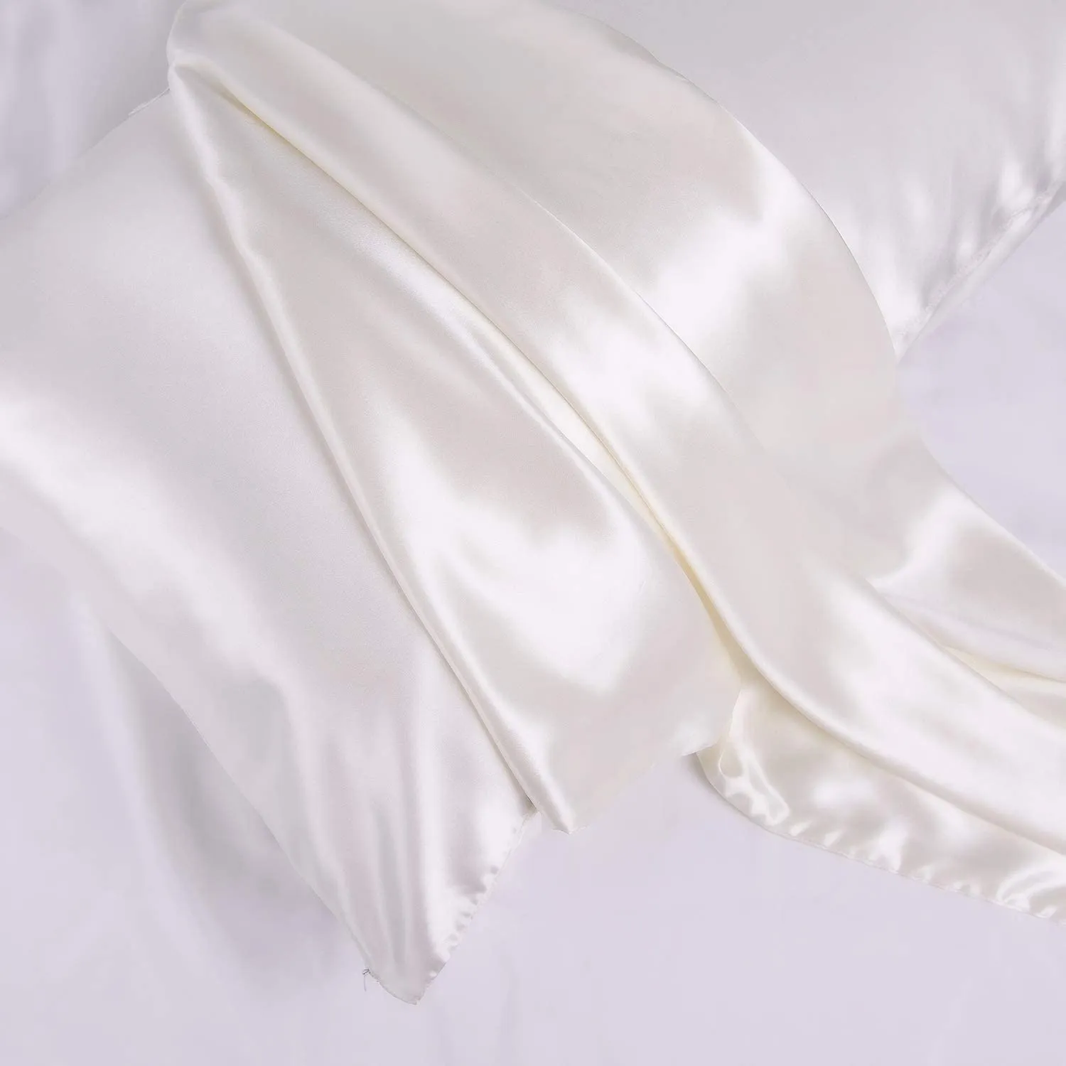 Ivory White Silk Pillowcase-  NZ Standard Size - Zip Closure