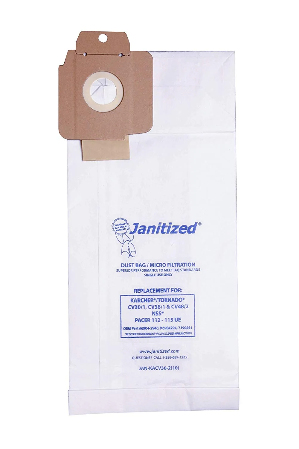 Janitized JAN-KACV30-2 Karcher/Tornado CV30/1 and CV38/1 2 Ply Vacuum Bag (10 per Pack, Case of 10 Packs)