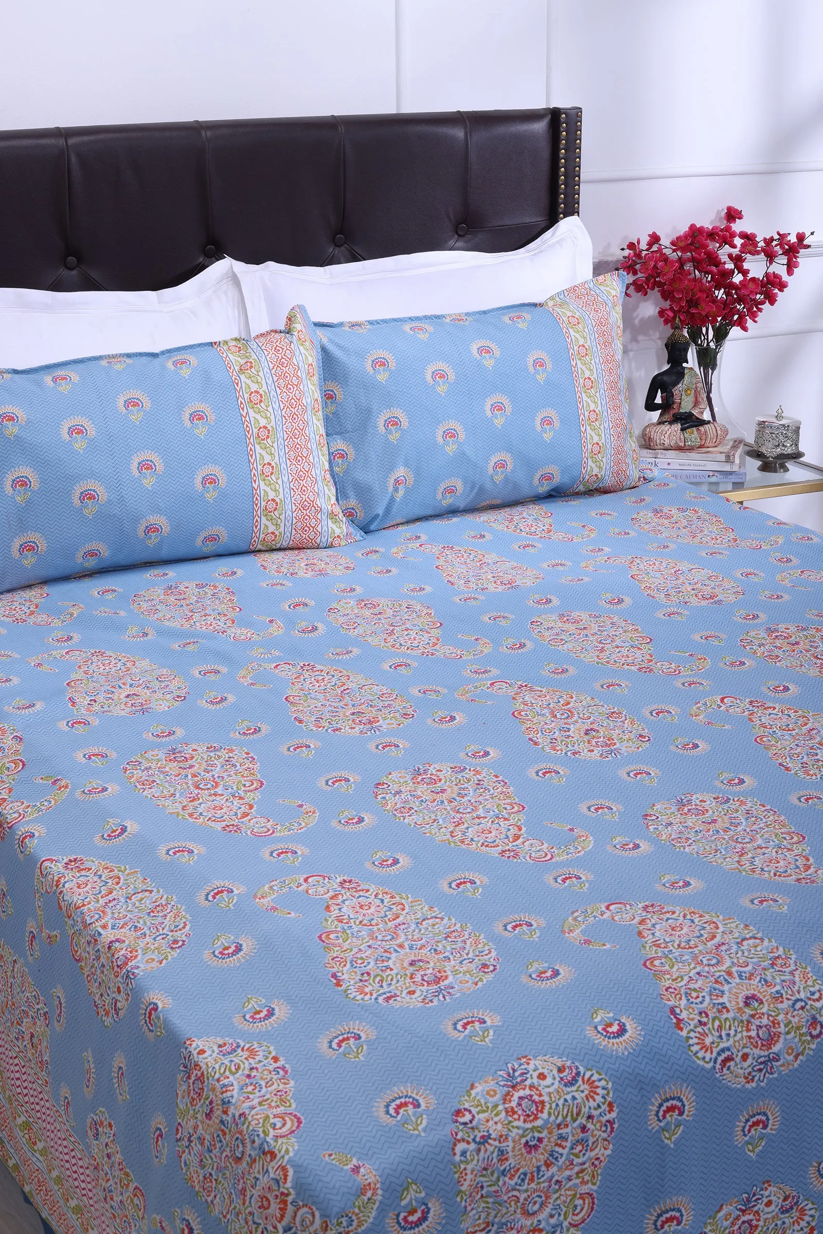 Jazmine Floral Blue Cotton Bedsheet