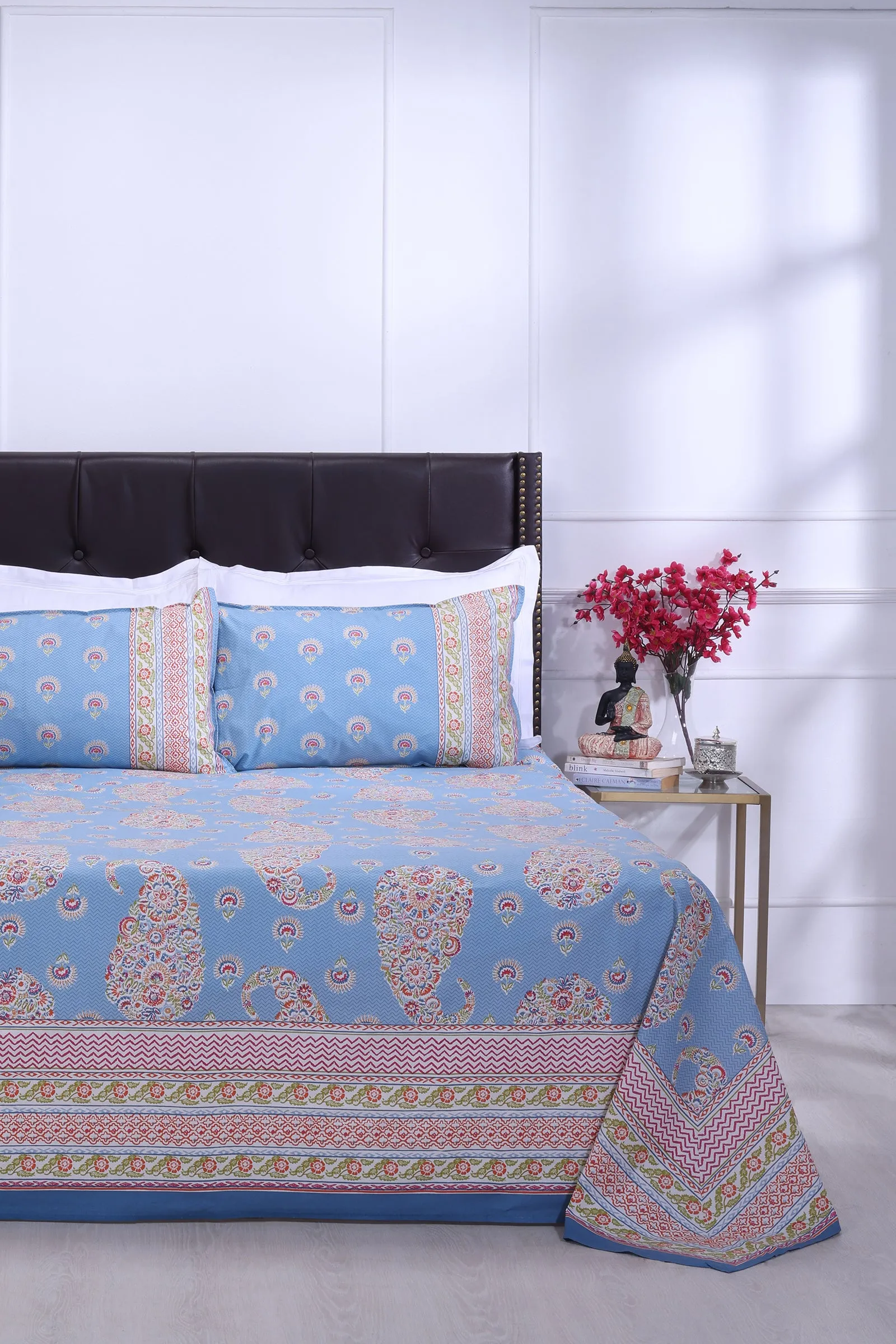 Jazmine Floral Blue Cotton Bedsheet