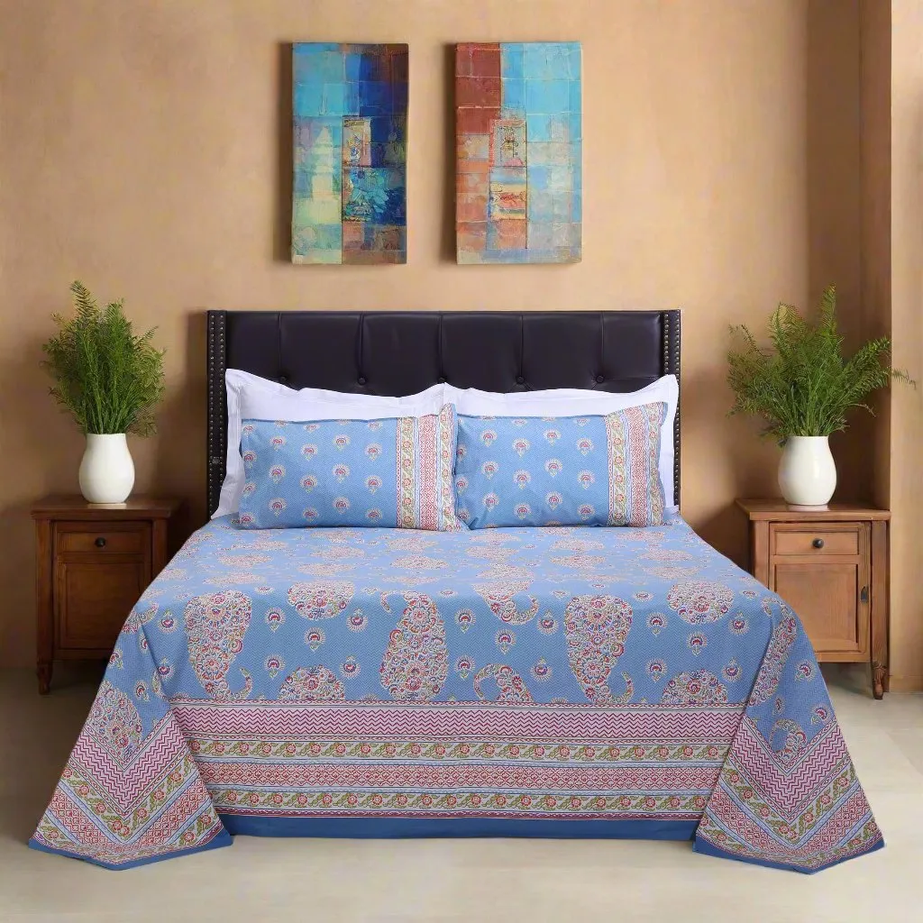 Jazmine Floral Blue Cotton Bedsheet