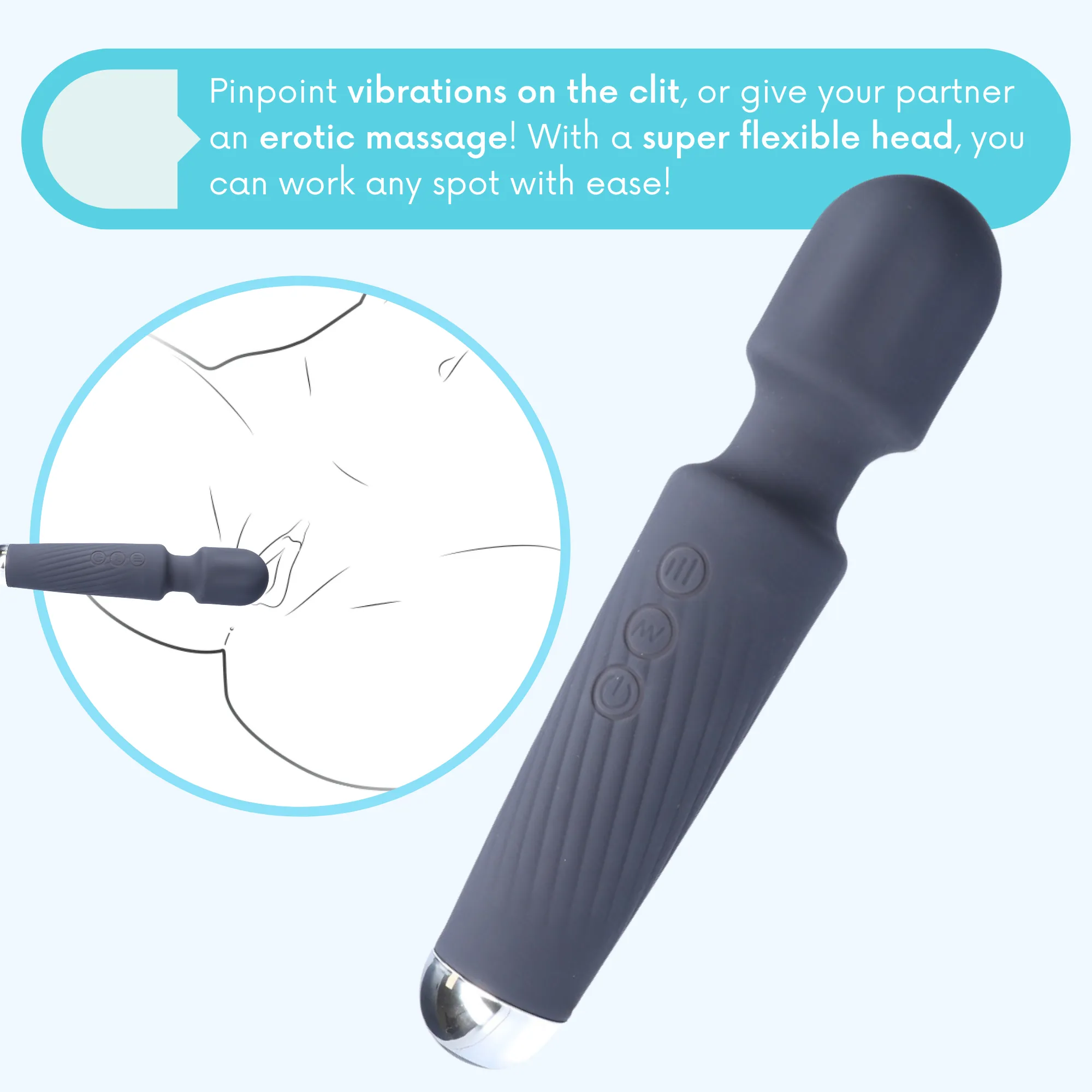 Jolie High-Power Silicone Wand Vibrator in Grey (Intense Vibrations!)