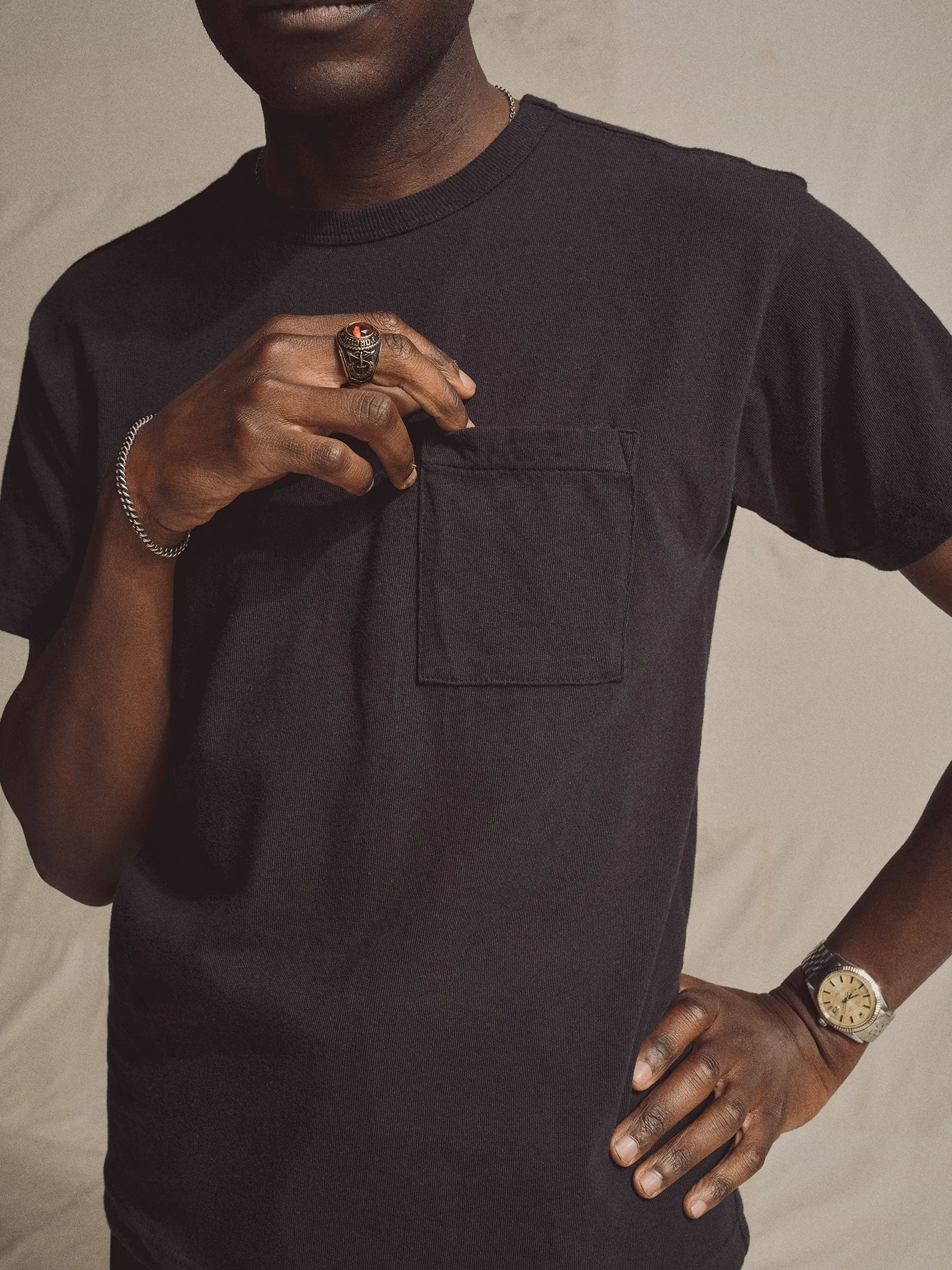 J.PRESS x BUCK MASON TOUGH KNIT POCKET T - BLACK