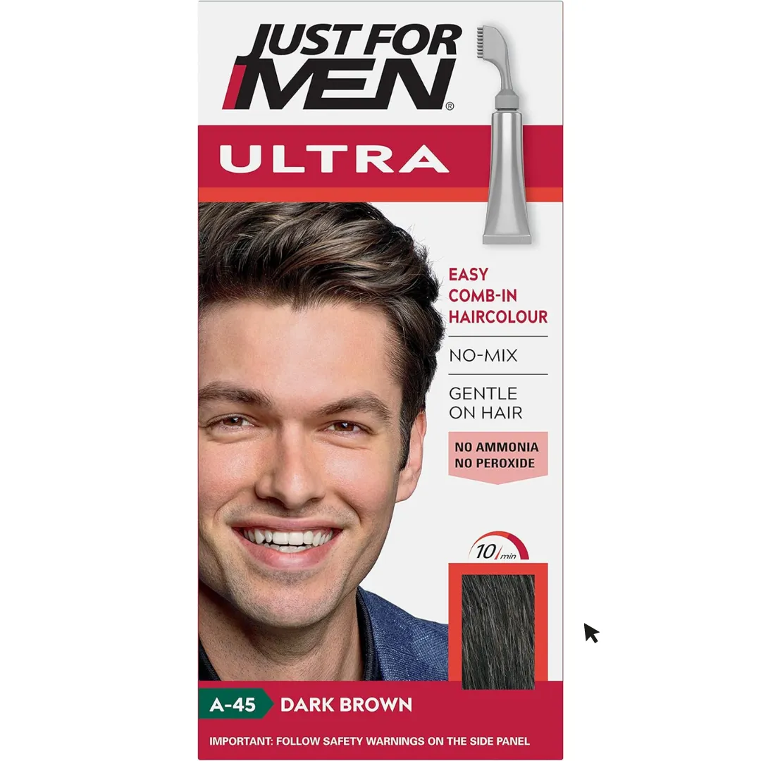 Just for Men A45 Ultra Dark Brown Hair Dye for Short Hair, Comb Grey (T)